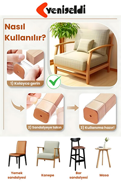 Yenigeldi 24 Pieces Square Chair Feet (T:3.3Cm W:3.3Cm) Transparent Silicone Thin Felt Chair Feet