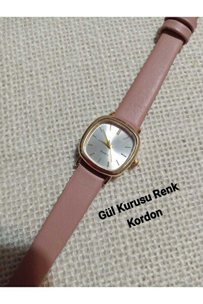 QUARTZ Vintage Kadın Kol Saati Retro Minimal Model Gül Kurusu (PEMBE) Renk Gold Kasa bb0021