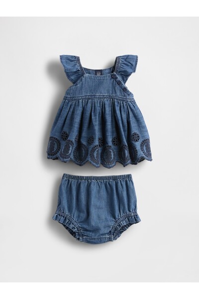 GAP Bebek Mavi Denim Eyelet Outfit Set
