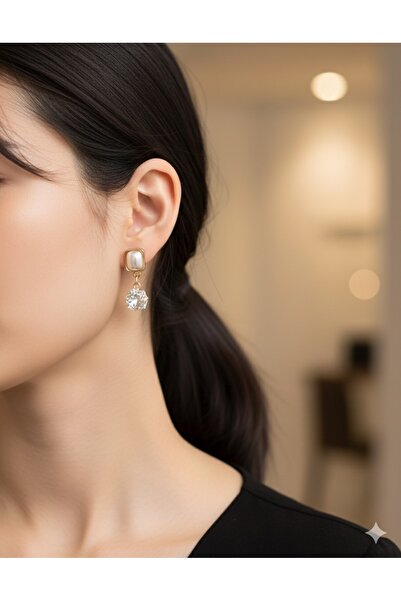 bettin tasarım Taşlı Sallantılı Taş Detaylı Kadın Çelik Abiye Küpe