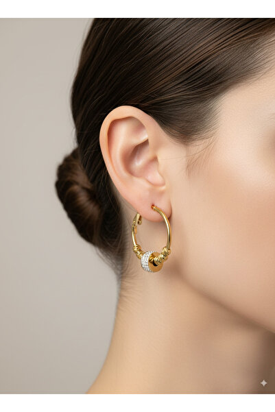 bettin tasarım أقراط نسائية من الفولاذ باللون الذهبي مزينة بالأحجار