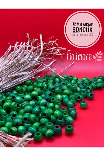 Fiolimore 12 mm zelene drvene perle (50 gr 87 komada) prečnik rupe 5 mm Makra...