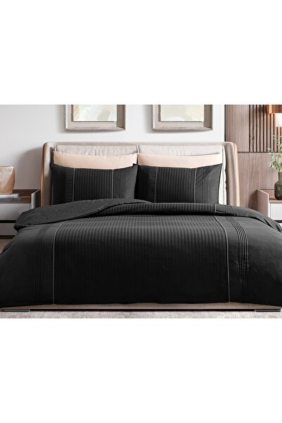 Madame Coco Mousse-Einzelbettbezug-Set mit Rippenmuster - Schwarz