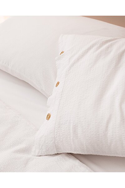Madame Coco Linda Doppeltes waschbares Seersucker-Bettbezug-Set - Weiß