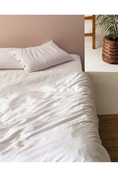 Madame Coco Linda Doppeltes waschbares Seersucker-Bettbezug-Set - Weiß