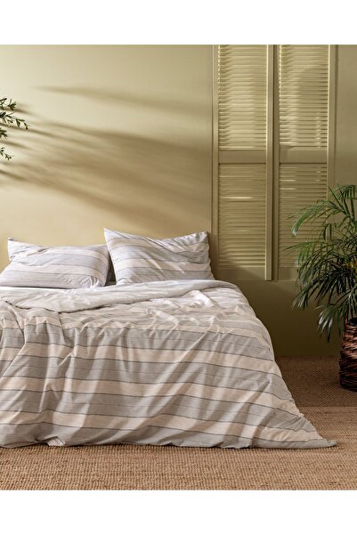 Madame Coco Marc Doppeltes Bettbezug-Set aus Baumwolle mit Aufdruck - Grau/Beige