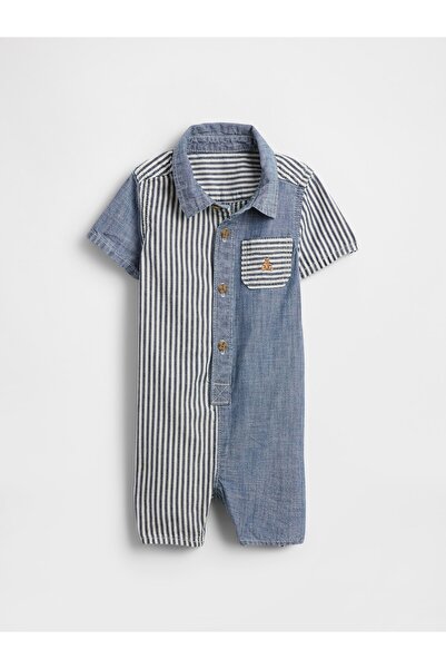 GAP Bebek Mavi Chambray Çizgili Tek Parça