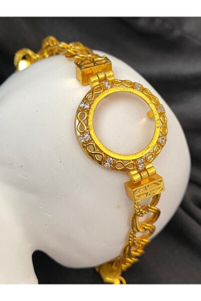 KANERUZ Gold Renk Kararmaz Çeyreklik Yuvalı Bileklik Kelepçe