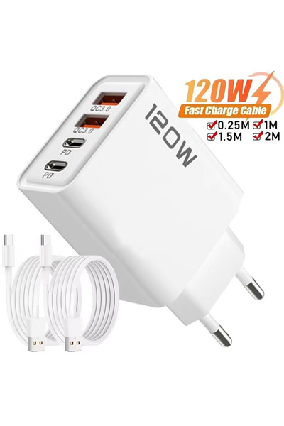 Choice شاحن هاتف أصفر أصفر EU إجمالي 120 واط شاحن سريع الشحن شاحن سريع PD USB من النوع C محول حائط لـ