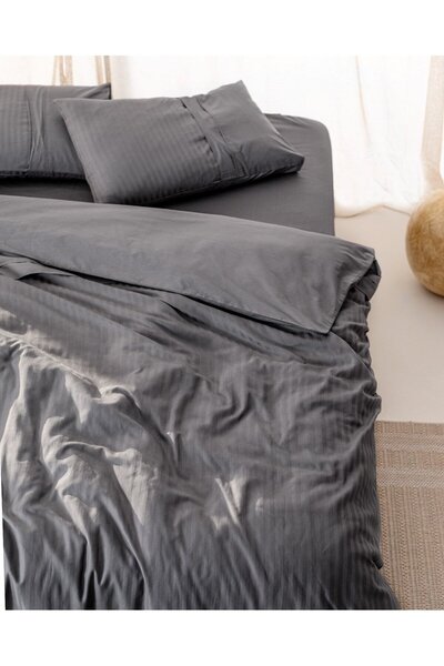 Madame Coco Adrien Doppelt gestreiftes Bettbezug-Set - Dunkelgrau