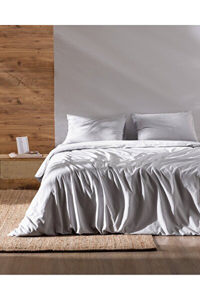 Madame Coco Rosalie Einzelbettbezug-Set aus 100 % Dobby-Baumwolle – Hellgrau