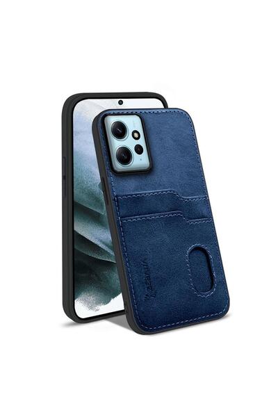 Zebana Xiaomi Redmi Note 12 Uyumlu Kılıf Kartlıklı Lüx Deri Kılıf Lacivert