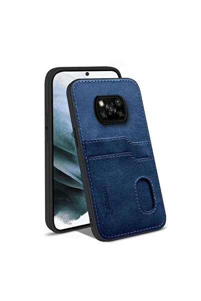 Zebana Xiaomi Poco X3 NFC Uyumlu Kılıf Kartlıklı Lüx Deri Kılıf Lacivert
