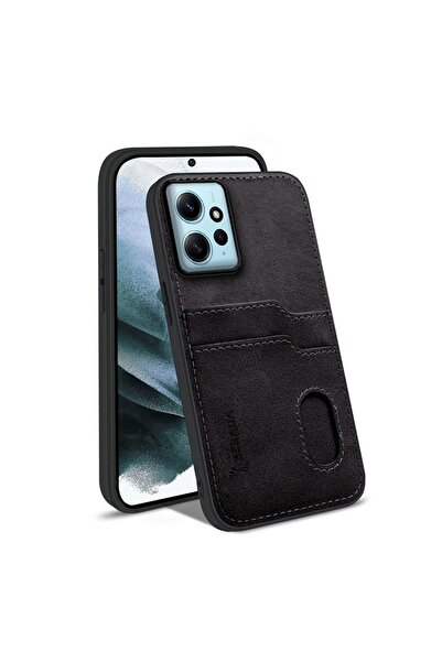 Zebana Xiaomi Redmi Note 12 Uyumlu Kılıf Kartlıklı Lüx Deri Kılıf Siyah