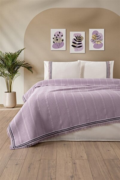 Sevim Tivoli Tek Kişilik Waffle Pike Takımı-3 Parça Dantelli Petek Pike-Melanie-Lila