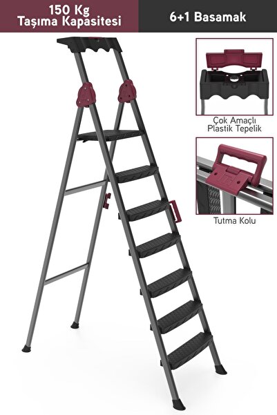 Perilla Comfort 6+1 Basamaklı Kolay Taşınır Tutamaçlı Profil Metal Merdiven