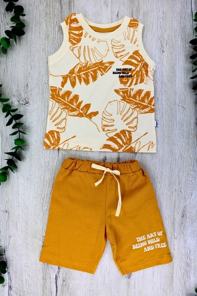 EYMİRGİYİM Leaf Patterned Shorts Baby Boy Children's Suit 2 Years Old, 3 Years Old, 4 Years Old, 5 Years Old