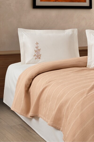 Sevim Single Person 3-Piece Embroidered Waffle Woven Pique Set-Gift Honeycomb Pique Legacy-Cappuccino