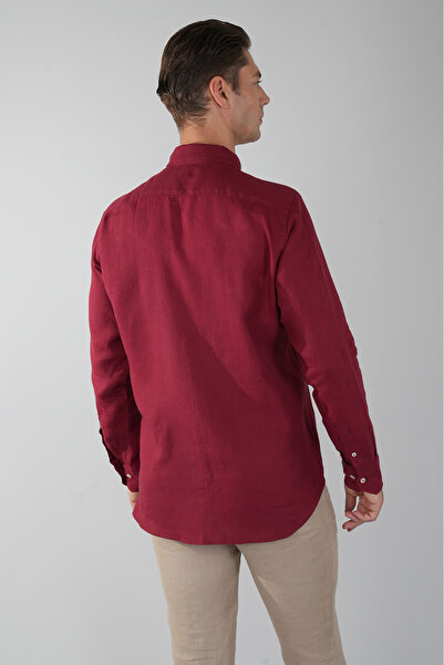 Bisse Regular Fit Paşa Yaka Cepsiz Düğmeli Bordo Erkek Gömlek