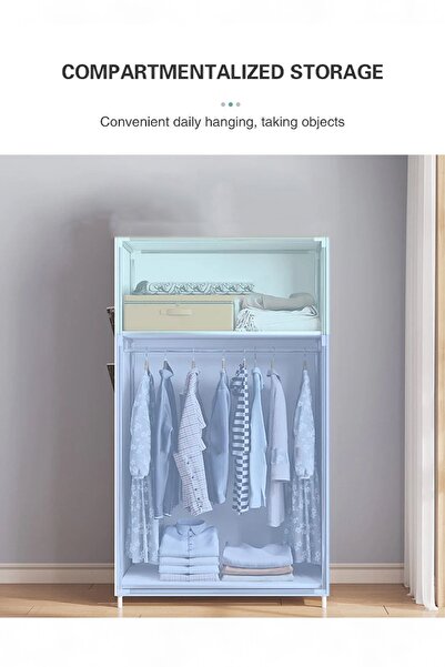 İronika Kalın Metal Borulu İskeletli Bez Gardrop Portatif Demonte Elbise Dolabı Bez Dolap Kırmızı