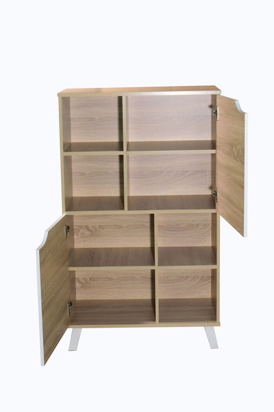 BAITY Storage Unit with 4 Drawers, Malaysian Wood, Two Doors, Wooden and White Color