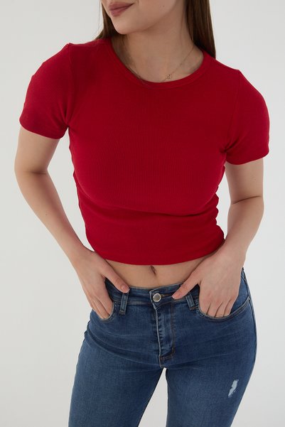 Wearflawless Crop top tricotat din bumbac cu șnur, cu guler halter, 6 piese, pentru femei