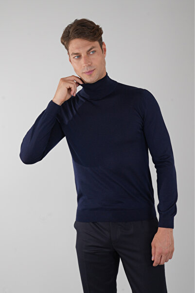 Bisse Erkek Yün Basic Yarım Balıkçı Yaka Triko Lacivert