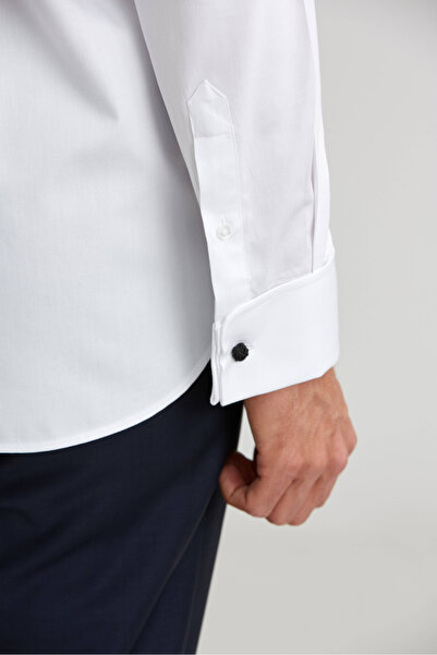 Bisse Erkek Regular Fit Klasik Yaka Duble Manşet Cepsiz Beyaz Gömlek