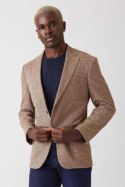 Bisse Men's 2 Button Double Slit Mono Collar Jacket Beige