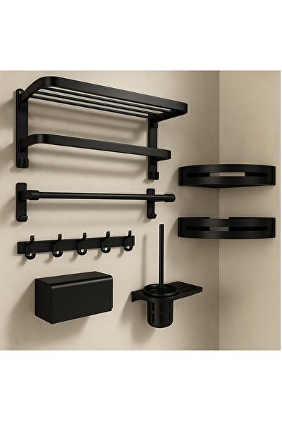 7LIFE Set Accesorii Baie Premium, 8 Piese, Finisaj Negru Mat