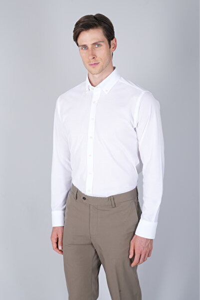 Bisse Erkek Uzun Kol Paşa Yaka Pamuk Örme Cepsiz Beyaz Gömlek