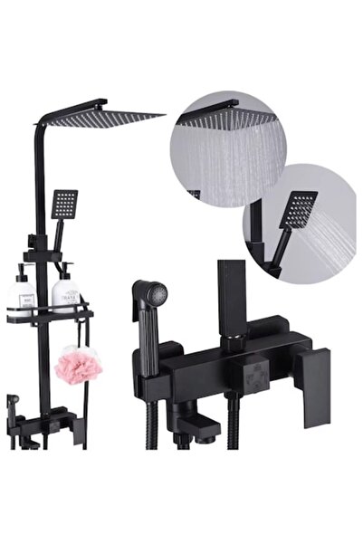 7LIFE Set Coloana Dus Neagra Mata cu Palarie Patrata, Para Dus Mobila, Dus WC...