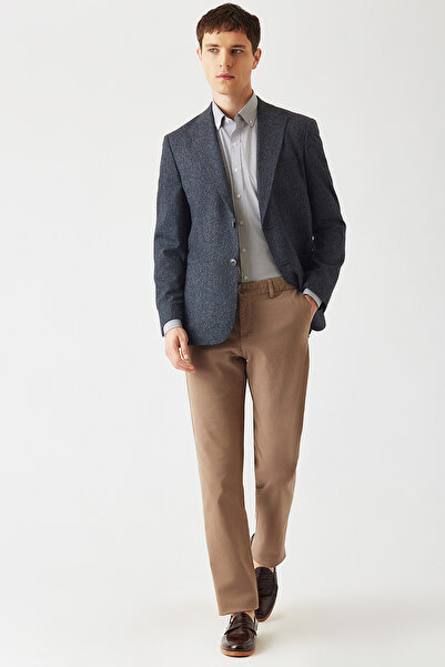 Bisse Erkek Modern Fit Mono Yaka 2 Düğmeli Çift Yırtmaçlı Ceket Lacivert