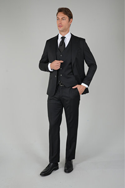 Bisse Gri Kırlangıç Yaka Çift Yırtmaçlı 6 Drop Yün Takım Elbise