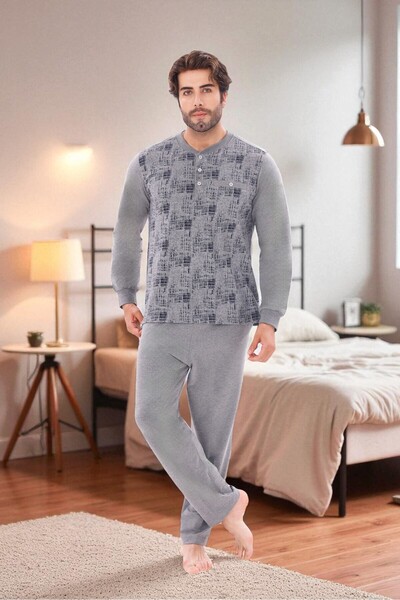 KozaLüks Men's Jacquard Pattern 100% Cotton Seasonal Pajama Set