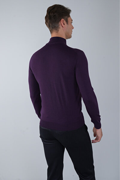 Bisse Erkek Yün Basic Yarım Balıkçı Yaka Triko Mürdüm