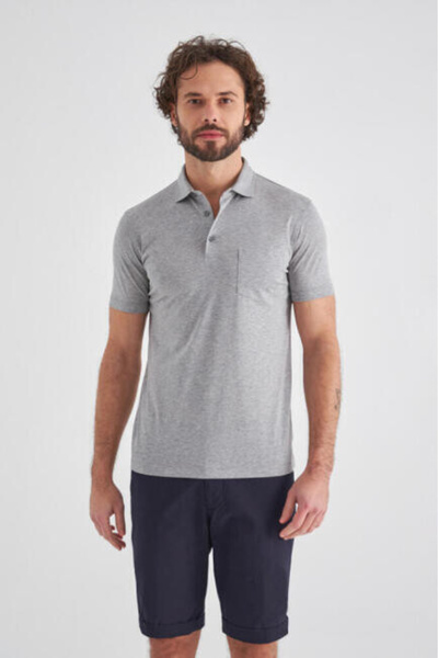 Bisse Regular Fit Gray Polo Neck Basic Men's T-Shirt