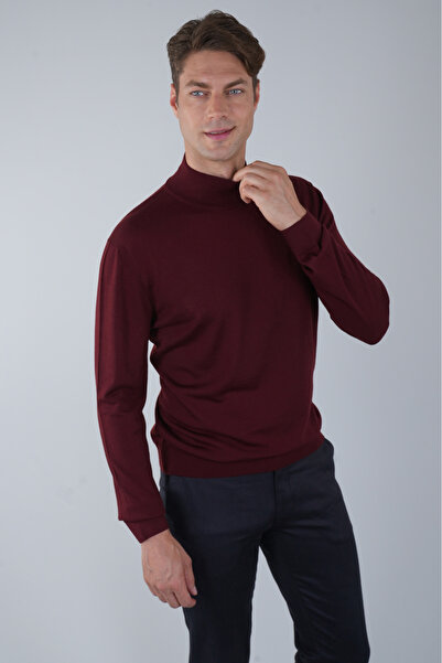 Bisse Erkek Yün Basic Yarım Balıkçı Yaka Triko Bordo