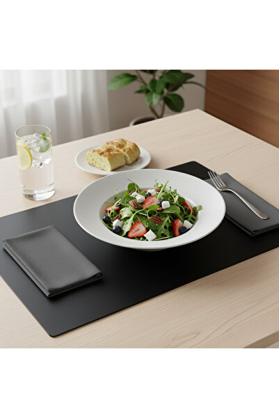 Grand Fine Art 2 Adet Siyah Deri Amerikan Servis Supla Dikdörtgen Siyah 33x44-Kolay Silinebilir Supla