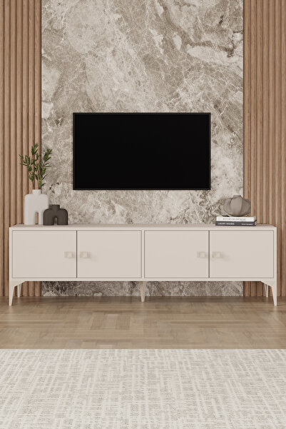 Happylife Furniture Design %100 Mdf Tv Ünitesi Tv Sehbası Krem Rengi Dolaplı Tv Ünütesi 180 Cm
