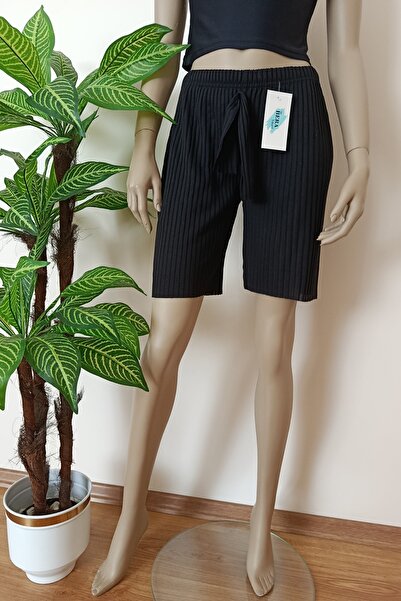 VİP BERA TEKSTİL Kadın Antrasit Kırçıllı Fitilli Kumaş Esnek Pamuklu Penye Şort