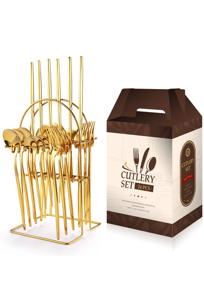Trendy's Cutlery set, for 6 people, 24 pieces with stand, TRENDY'S, gold