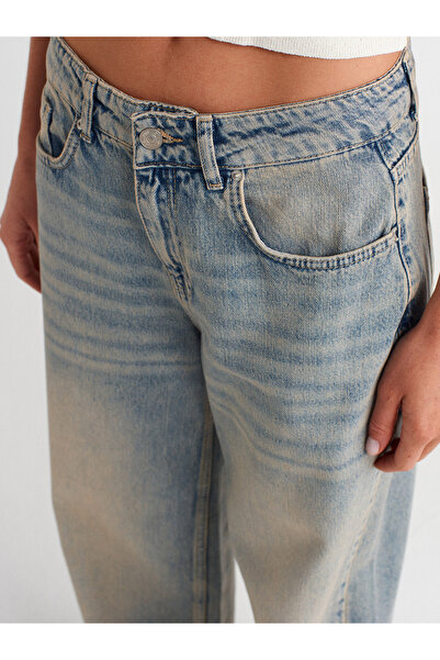 Dilvin 71972 Pantaloni din denim cu vârfuri cu bumbac 100% pini - Tint