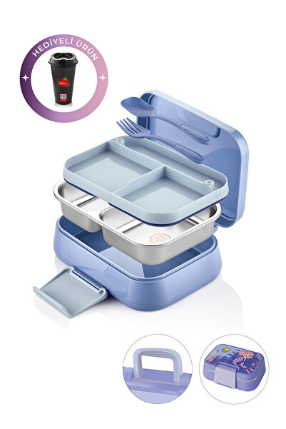 Kitchen Life Happii Vacuum 4 Compartment Stainless Steel Children's Nutrition Container - Mermaid Pattern Lunch Box