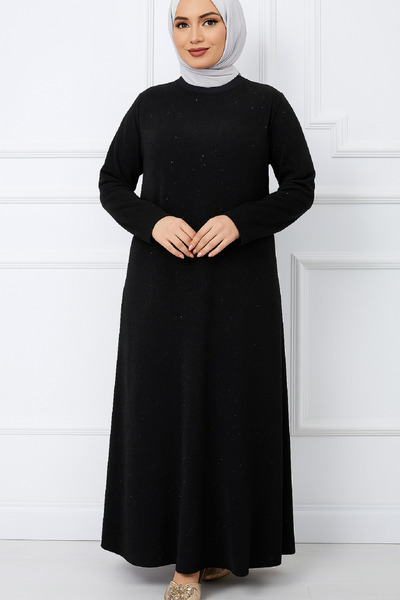 Giyinen Mağazaları Rochie de seară elegantă pentru mamă, cu decolteu rotund, cu imprimeu caviar, cu broderie de piatră