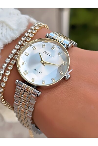 Ferrucci ساعة يد نسائية بسوار زجاجي من الفولاذ المقاوم للصدأ مقاومة للماء حتى...