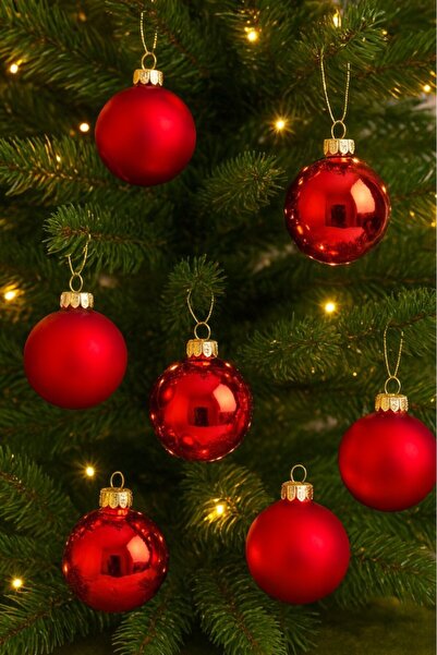 BeySüS Yılbaşı Çam Ağacı Süsü Cici Top 5 cm 6 lı Kırmızı