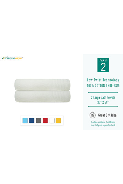 Trident 2Piece 100 Cotton Smart Twist Bath Towel Set White 70x130cm