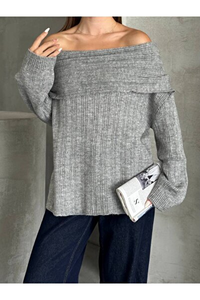 ZF BUTİK Schulterfreier, gefalteter Pullover