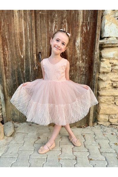 Gulsagg Girl's Light Salmon Glitter Tulle Evening Dress/Special Occasion & Birthday Outfit